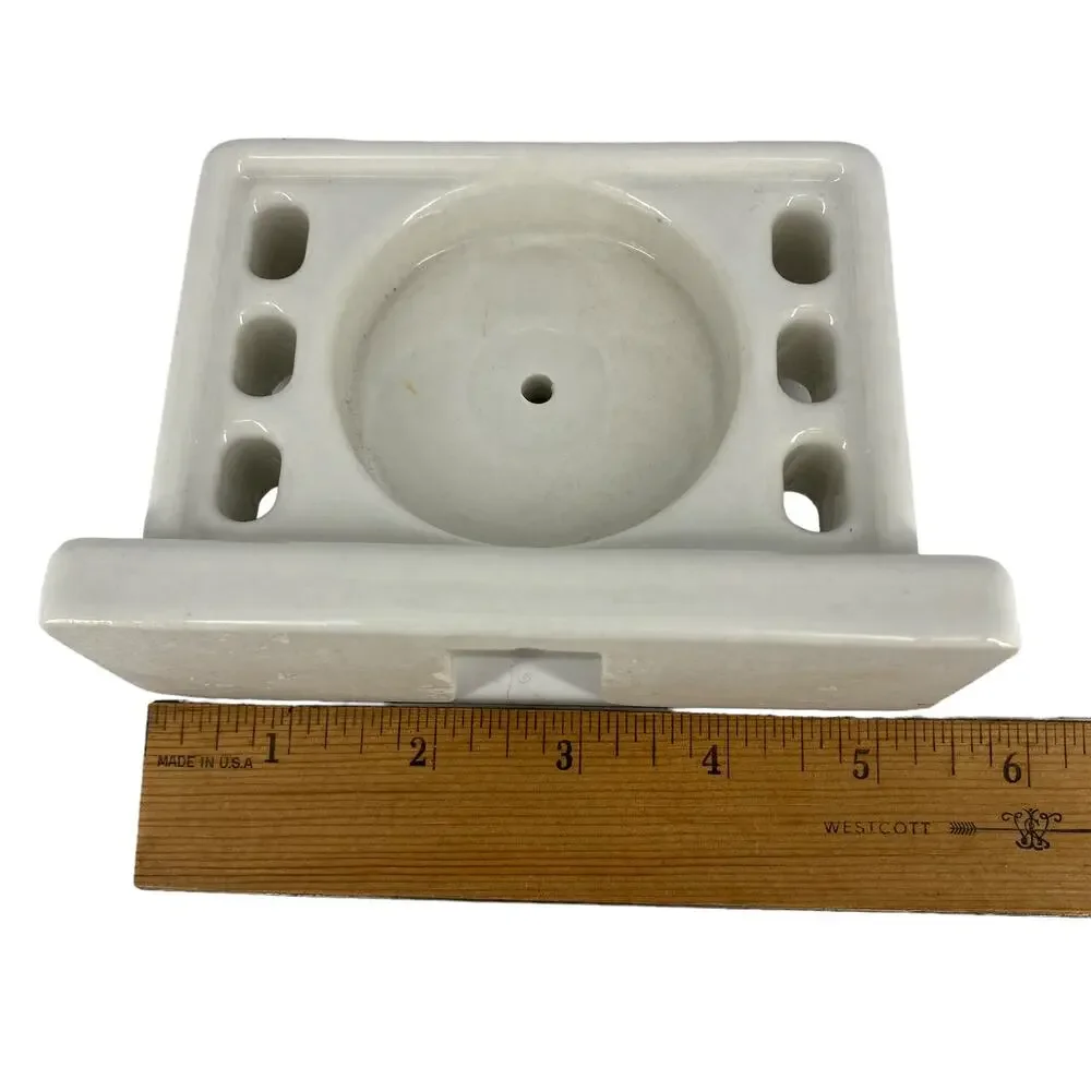 Vintage Ceramic 6-Slot Toothbrush and Cup Holder Wall Mount Antique Bath Reno